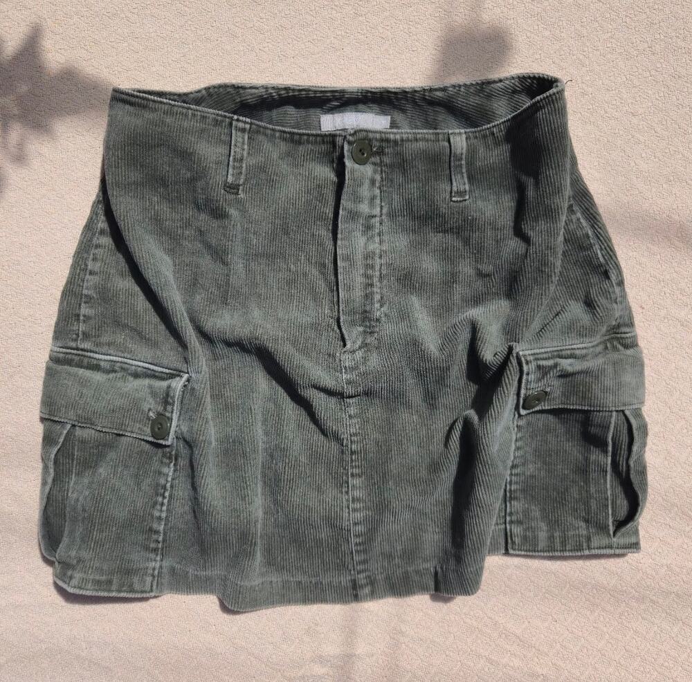 olive corduroy cargo mini skirt size 10 dark academia utility ♡